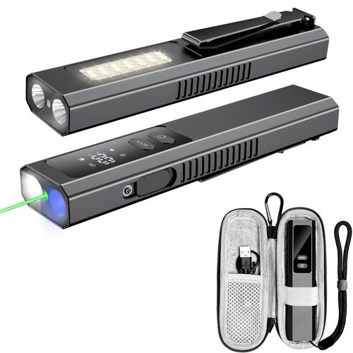 5-in-1 Rechargeable EDC Flat Flashlight, 1000 Lumens Pocket Torch with White LED, Green Beam, UV, Magnetic Base & Clip, Compact Flat Flashlight for Camping, Emergency, Work with Bag LT010 (Black)