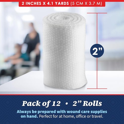 MEDca Gauze Bandage Rolls - Medical Grade 2" x 4.1 Yards, 12 Pack for Wound Care & First Aid