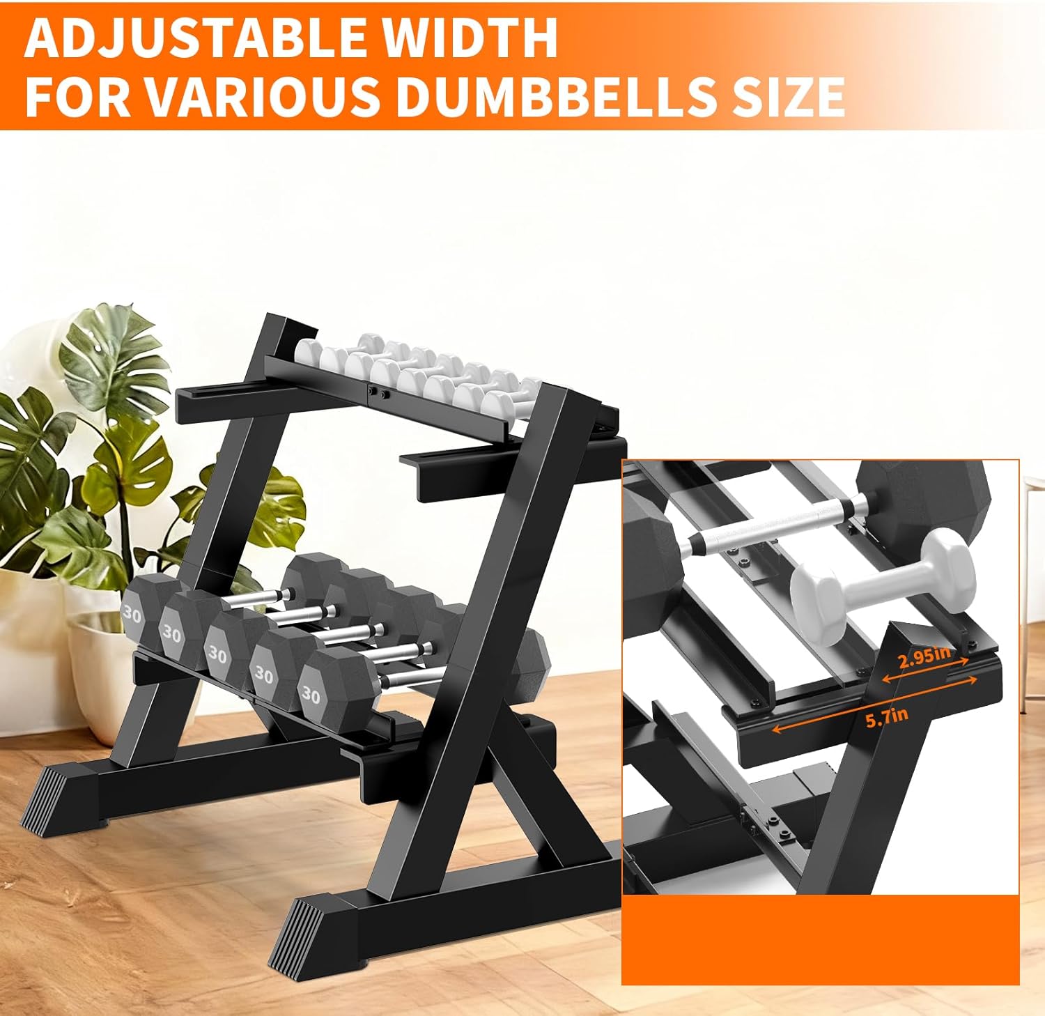 TomCare Dumbbell Rack - Adjustable 2-Tier Weight Stand for Home Gym | Heavy-Duty Metal, 33" Length, 360 lb Capacity