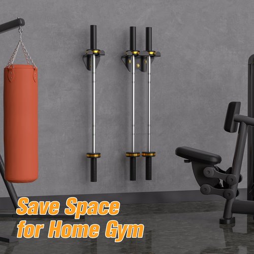 Olympic Barbell Hanger - Vertical Wall Mount Rack with Rubber Pad for Garage Gym or Home, Space Saving, Holds Under 33mm Bar Size, Black