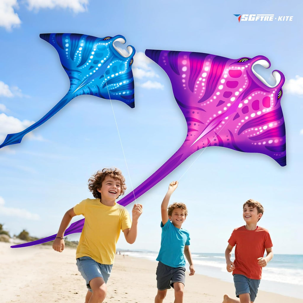 **SGftre Butterfly Delta Octopus Kites - Easy to Fly 3-Piece Set for Kids & Adults | Manta Ray Colors (Blue, Pink)**