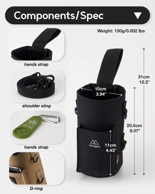 Monggria Magnetic Water Bottle Holder - Built-in Magnet for Easy Attachment to Exercise Equipment - Multi-Purpose - with Sling - Waterproof - Cordura Used Durability (Khaki)