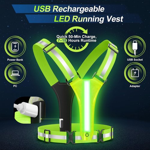 LED Reflective Vest - High Visibility Rechargeable Light-Up Running Gear for Night Safety | Adjustable for Men & Women