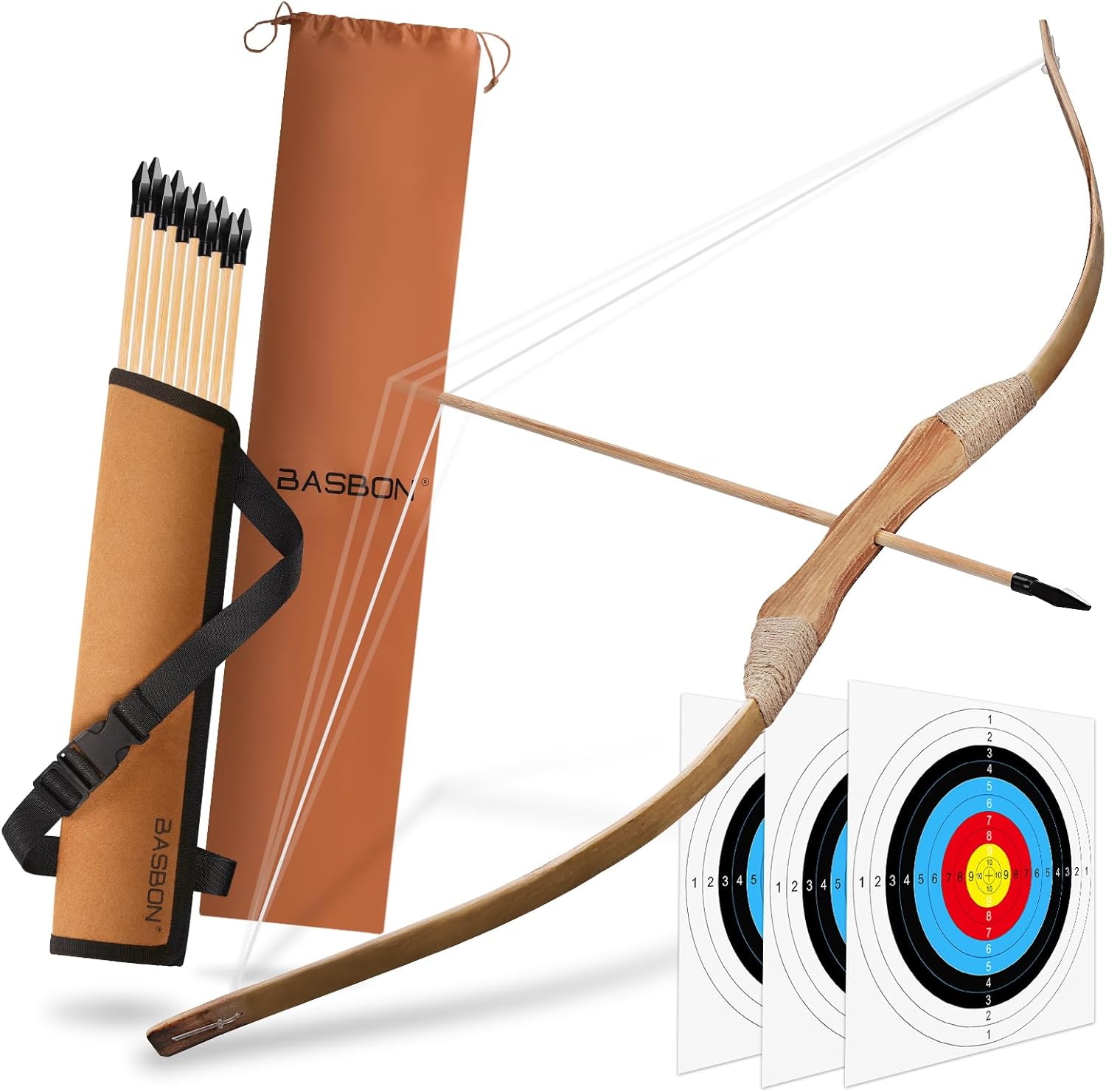 Skiennix Kids Bow and Arrow Set - 32-Inch Handmade Wooden Archery Toy for Ages 6-12 | Includes 10 Arrows, Quiver & Targets