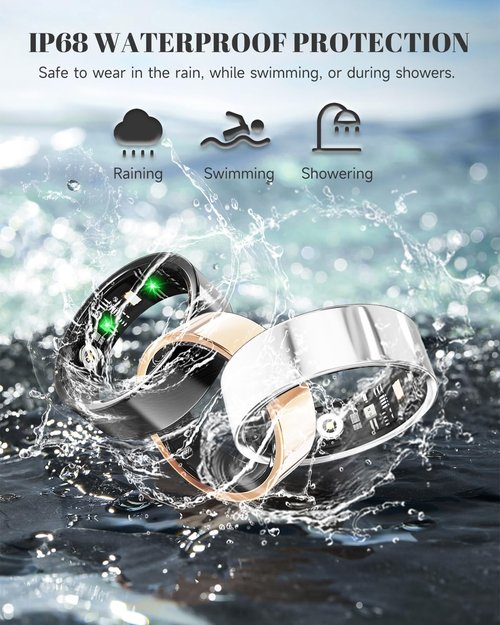Luxelle Smart Ring Fitness Tracker with Sleep Monitor, Heart Rate, Blood Oxygen, Blood Pressure, Step Counter, 128 Sports Modes, IP68 Waterproof, Magnetic Charging, Compatible with iOS & Android
