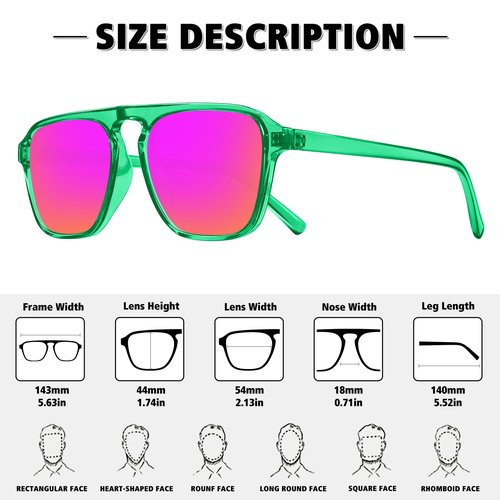 STORYCOAST Polarized Retro Aviator Sunglasses for Men Women Classic Driving Running Sports Square Aviators Sun Glasses 3Pack-Black+Black Blue+Green Purple Pink