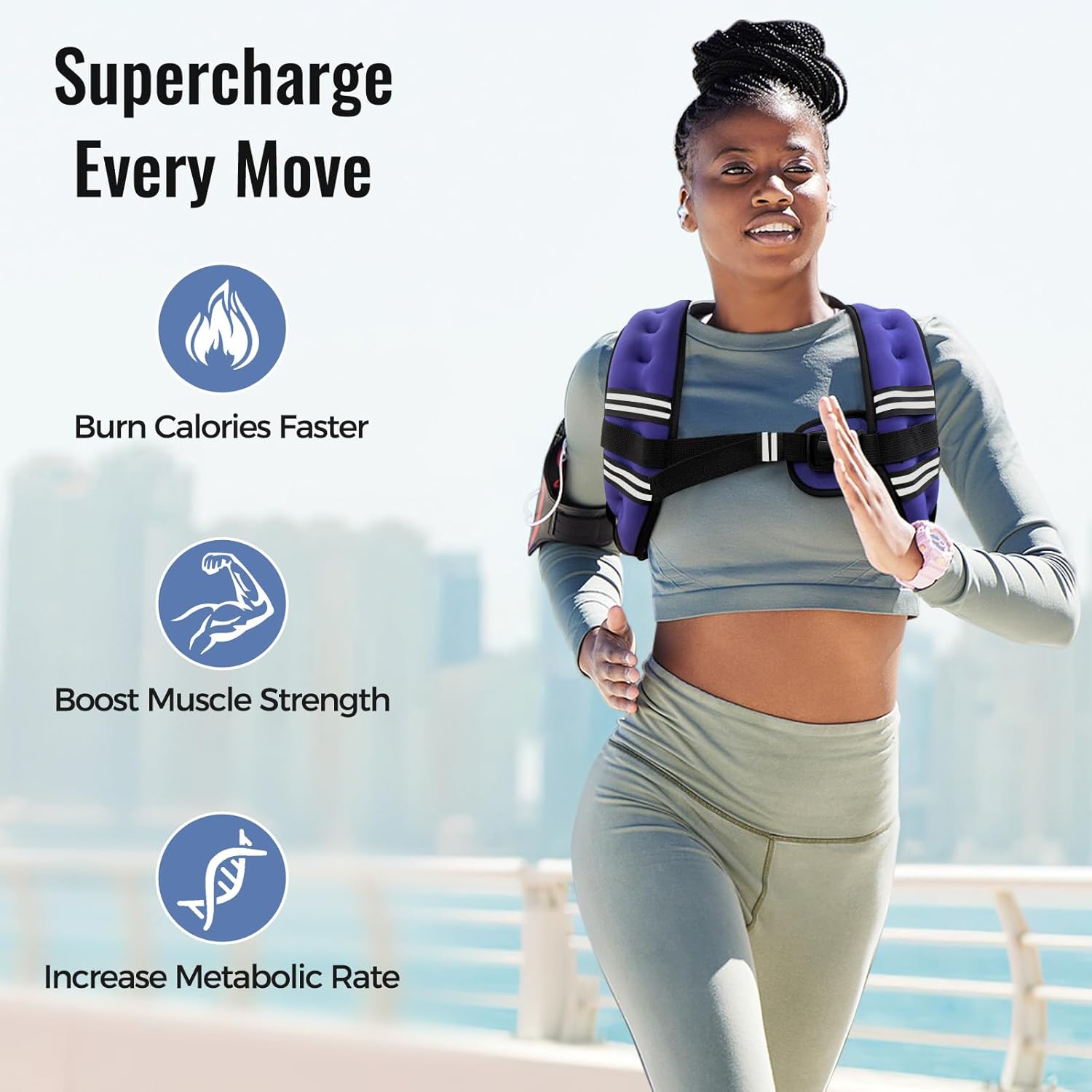 Skiennix Weighted Vest - Adjustable & Comfortable Rucking Vest for Walking, Running & Training | Reflective Stripe