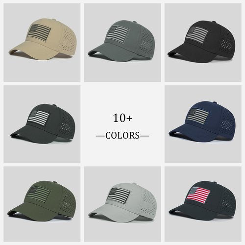 UALON American Flag Trucker Hat, Quick Dry Baseball Cap for Men & Women, Laser Cut Mesh Waterproof Snapback Hats Dark Gray