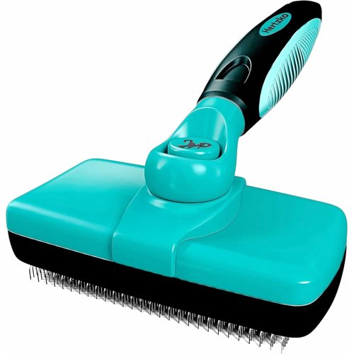 Hertzko Dog Brush - Self-Cleaning Slicker Brush for Shedding | Gently Removes Loose Hair & Tangles - Aqua