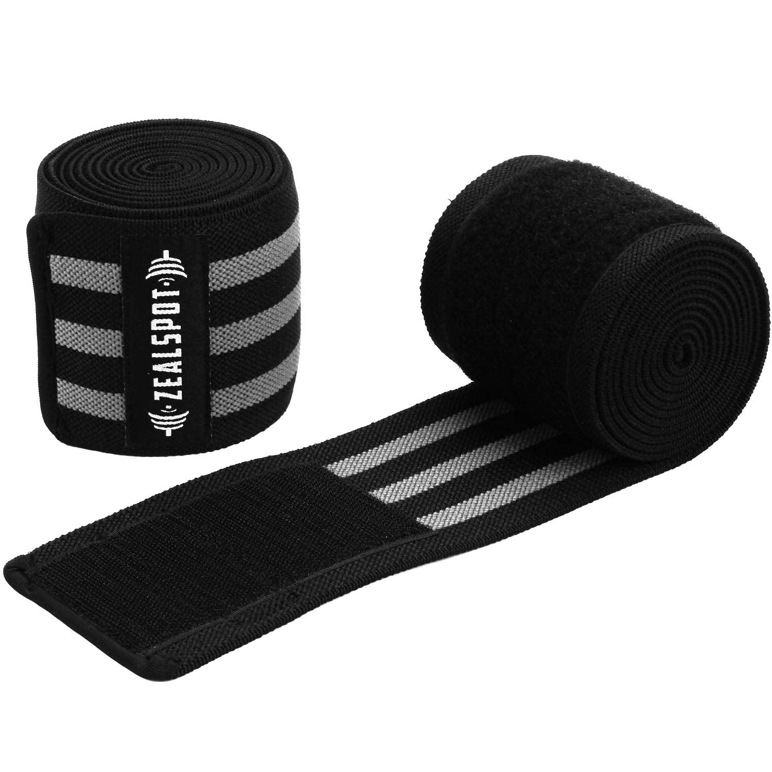Z ZEALSPOT Knee Wraps(Pair) Compression & Elastic Support for Cross Training,WODs,Gym, Workout,Weightlifting,Fitness & Powerlifting – Best Knee Straps for Squats -For Men & Women- 72 inches (Grey)