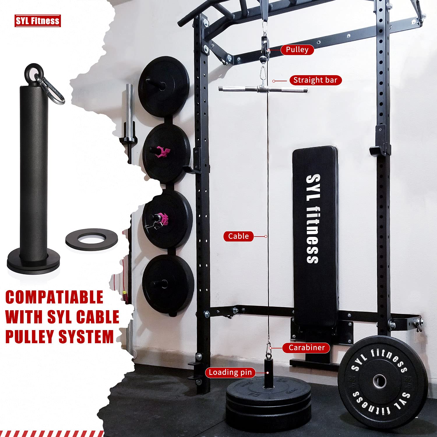 SYL Fitness Loading Pin for 2 inch Olympic Weight Plates with Carabiner