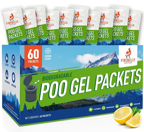 Firebelly Outfitters Portable Toilet Powder – Poo Gel for Camping & Hiking, Urine & Feces Solidifying Gel, Deodorizing & Absorbent Powder for Emergency Toilet Waste Treatment (60 Packets)