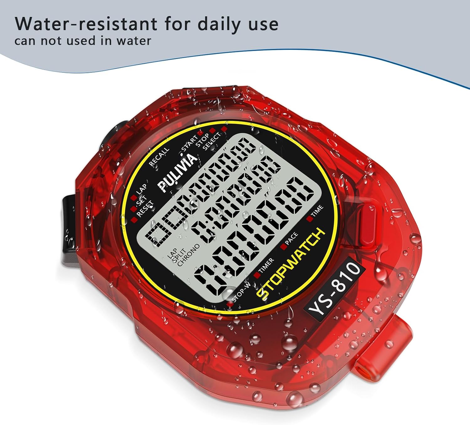 Skiennix Stopwatch Timer - Digital Sports Stopwatch with 10 Splits/Laps & Large Display | Red