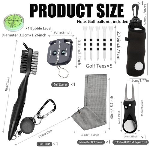 karamagic 11 Pcs Golf Accessories Kit, Include Golf Ball Bag with Hook Tees Towel Cleaner Brush Ball Marker Divot Tool Score Counter