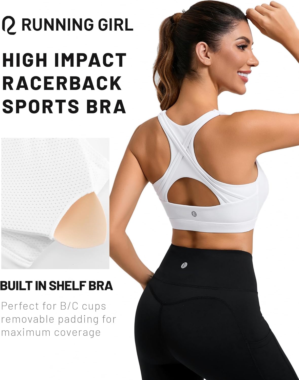 RUNNING GIRL High Support Sports Bra - High Impact Racerback for Women | Comfortable Workout Fit