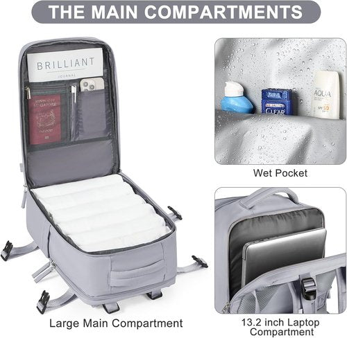 Coofay Travel Backpack - Flight Approved Carry-On for Men & Women | Grey with Shoe Compartment