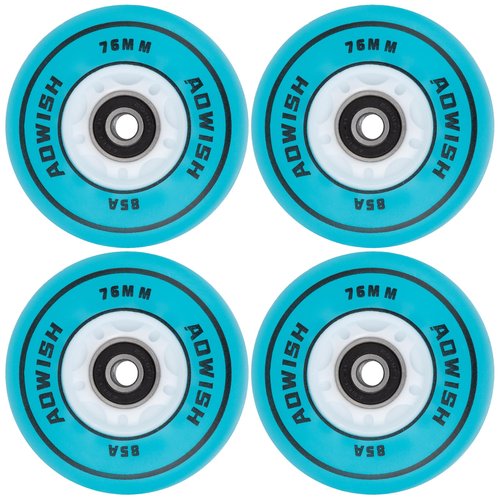 AOWISH Light Up Inline Skate Wheels, LED Roller Skate Wheels, Flash Luminous Roller Blade Replacement Wheel w/Bearings ABEC-9, 80mm 76mm 72mm, Blue Color, 4-Pack (76mm)