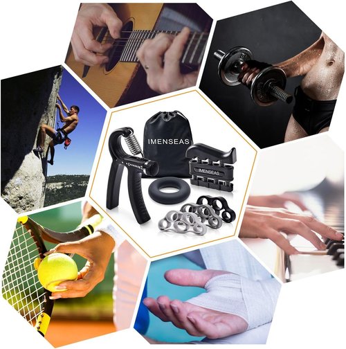 Grip Strength Trainer - 7 Pack Adjustable Finger Stretcher Resistance Bands | Hand Gripper & Stress Ball