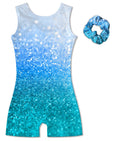 Vogseek Gymnastic Leotards for Girls 4 5 Years Blue Spakle Dots Dance Leotards with Matching Scrunchie 2 Piece Quick Dry Sleeveless Classic Athletic Outfits