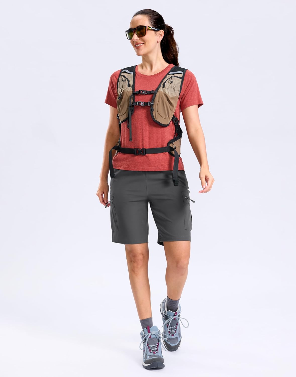 SANTINY Women's Lightweight Hiking Cargo Shorts - Quick Dry with 5 Zipper Pockets | Summer Travel & Golf