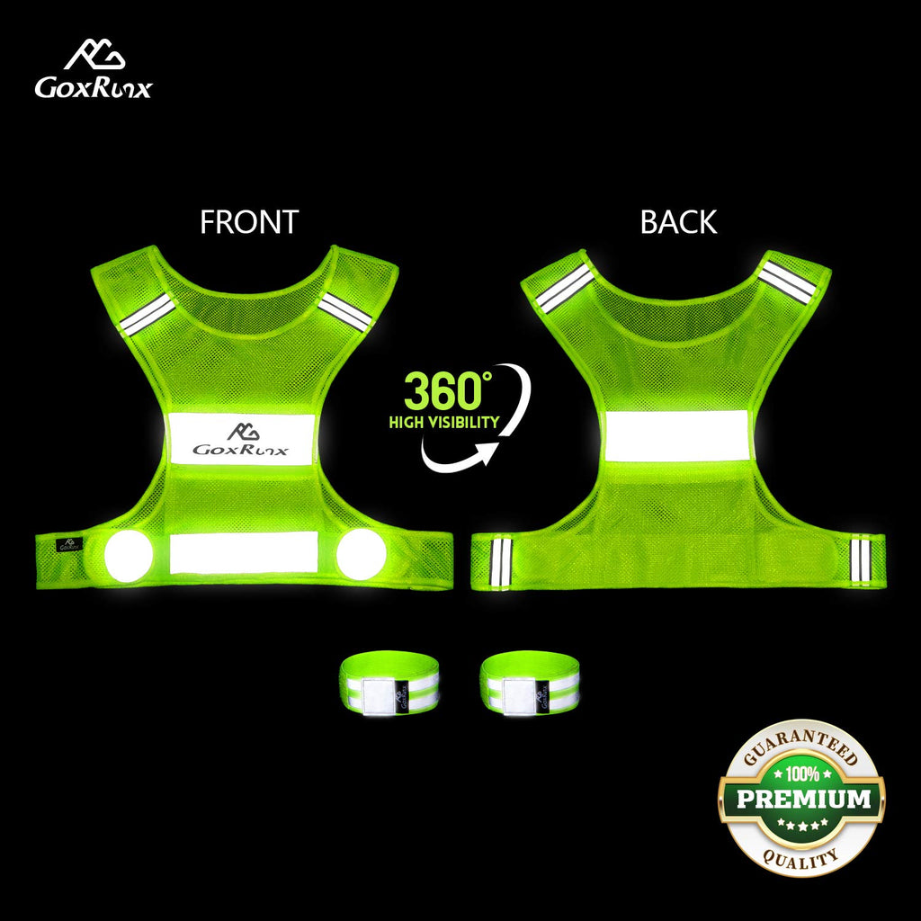 Reflective Vest Running Gear, Lightweight Motorcycle Cycling Reflective Vests with Large Pocket & Adjustable Waist for Women Men Running Safety Vest with Reflective Bands (Green, X-Large)
