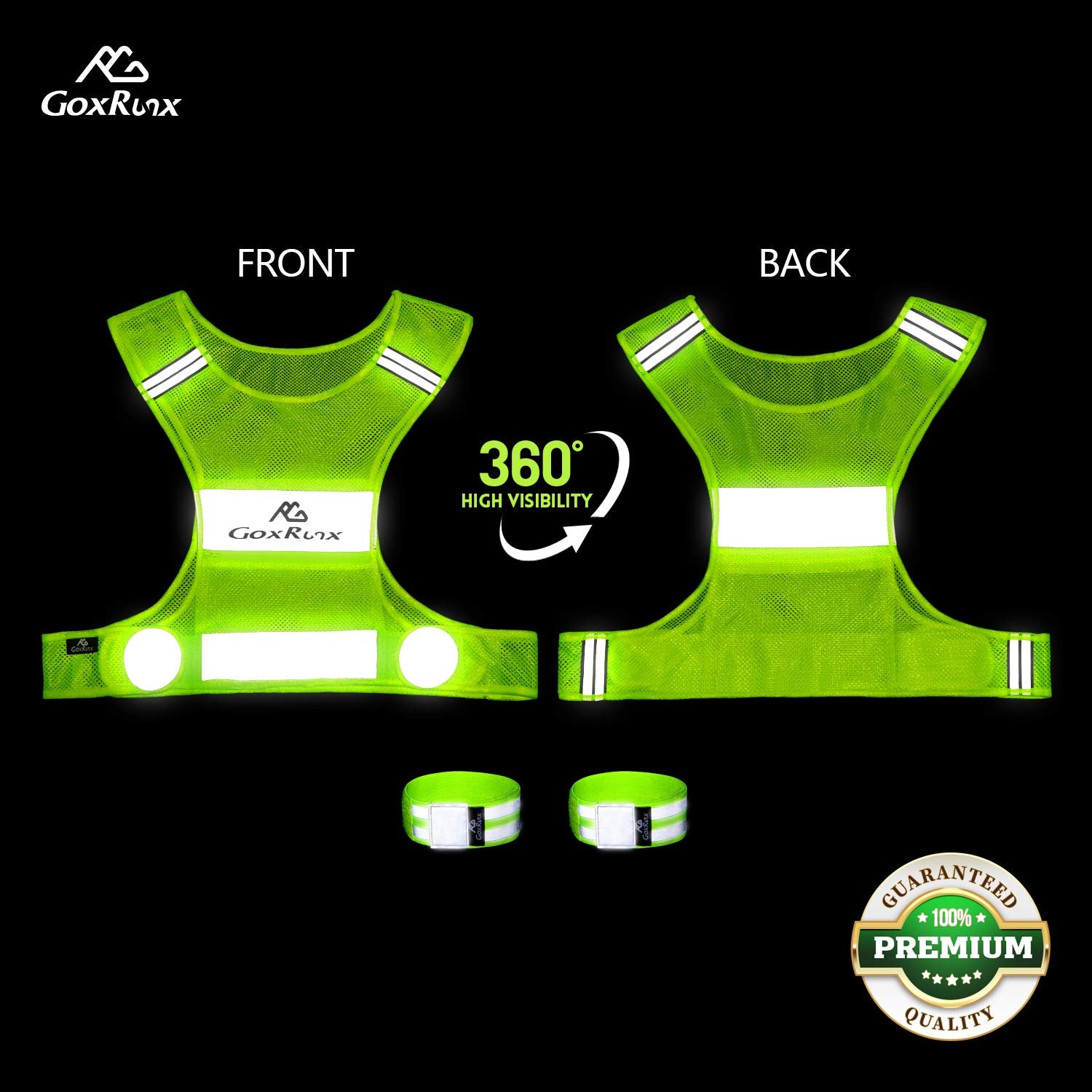 Reflective Vest Running Gear, Lightweight Motorcycle Cycling Reflective Vests with Large Pocket & Adjustable Waist for Women Men Running Safety Vest with Reflective Bands (Green, X-Large)