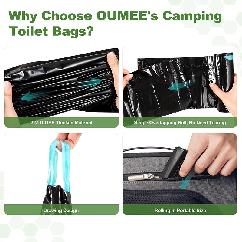 8 Gal Camping Toilet Bags – 30 Count, Unscented, Portable Waste Bags (Variation: Unscented-30 Bags Only)