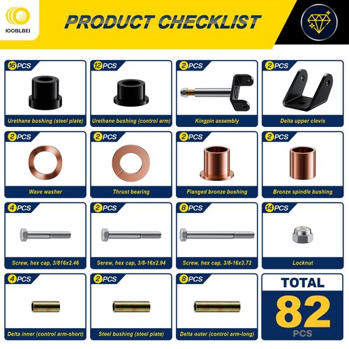 1993-UP Club Car Deluxe Repair Bushing Kit for DS, Golf Cart Front and Rear End Bushing Kit, Club Car King Ping Repair Kit, Full Set Club Car DS Front End Rebuild Kit OEM# 1016384 1015583 1016386