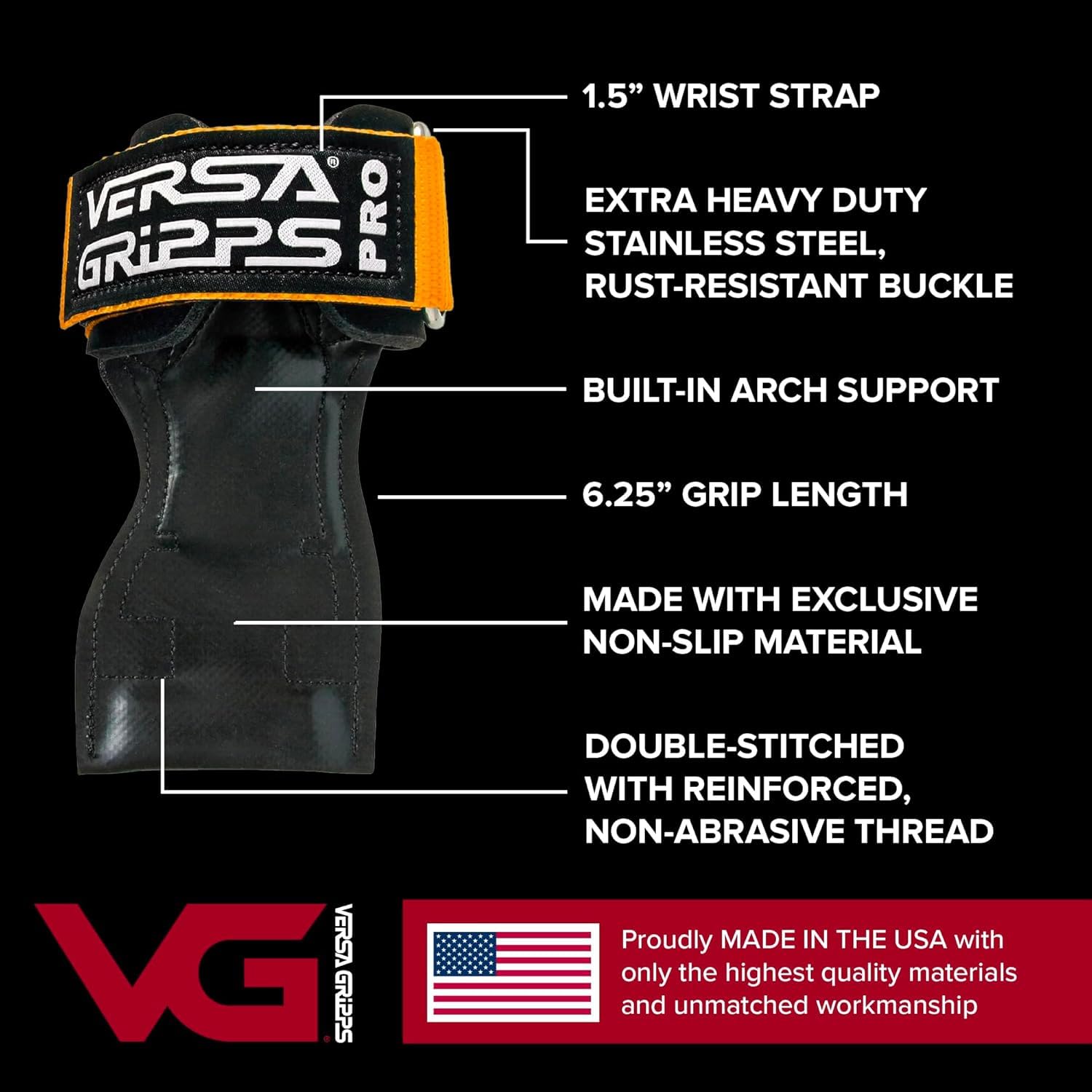 Versa Gripps Pro, Made in USA, Wrist Straps for Weightlifting Alternative, Best Training Accessory, XS, Black