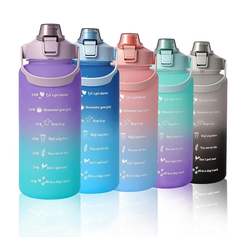 64 oz Time Marker Water Bottle with Straw, Half Gallon Gym Bottle - Purple Cyan (Variation: Purple Cyan)