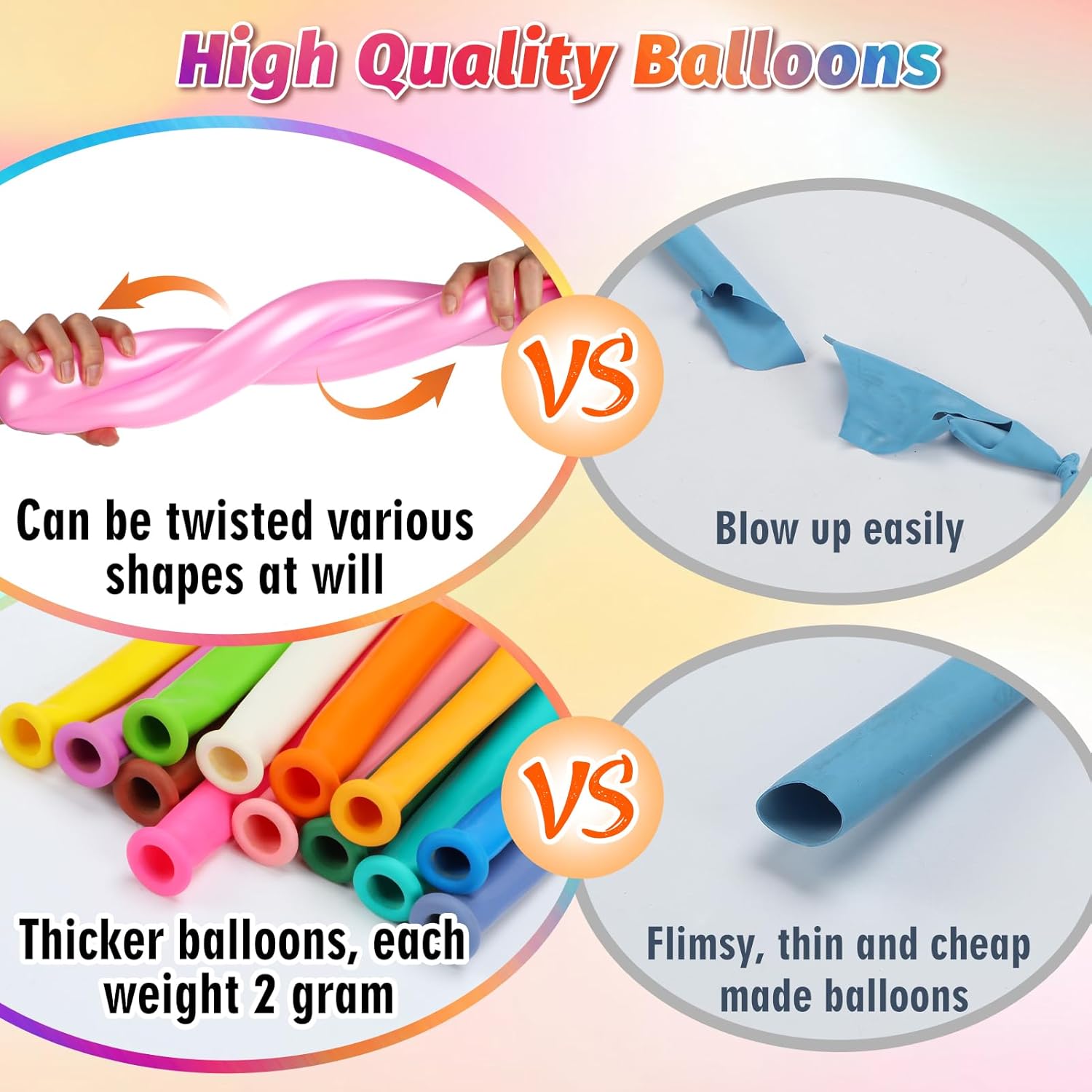 Skiennix 260Q Balloons Kit - 100 Premium Latex Twisting Balloons with Pump for Kids' Parties & Events