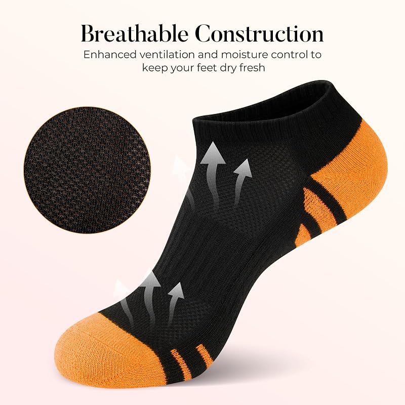 8 Pairs Women’s Ankle Socks with Cushioned Sole, Breathable Athletic Low Cut Socks – Black