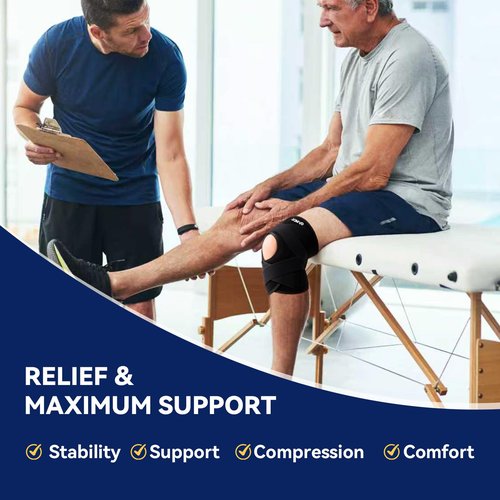 JOMVD Knee Brace for Knee Pain, Meniscus Tear, Adjustable Knee Support with Side Spring Stabilizers for ACL, MCL, Arthritis, Patella Stability, Knee Pain Relief, Injury Recovery, Women and Men, Medium