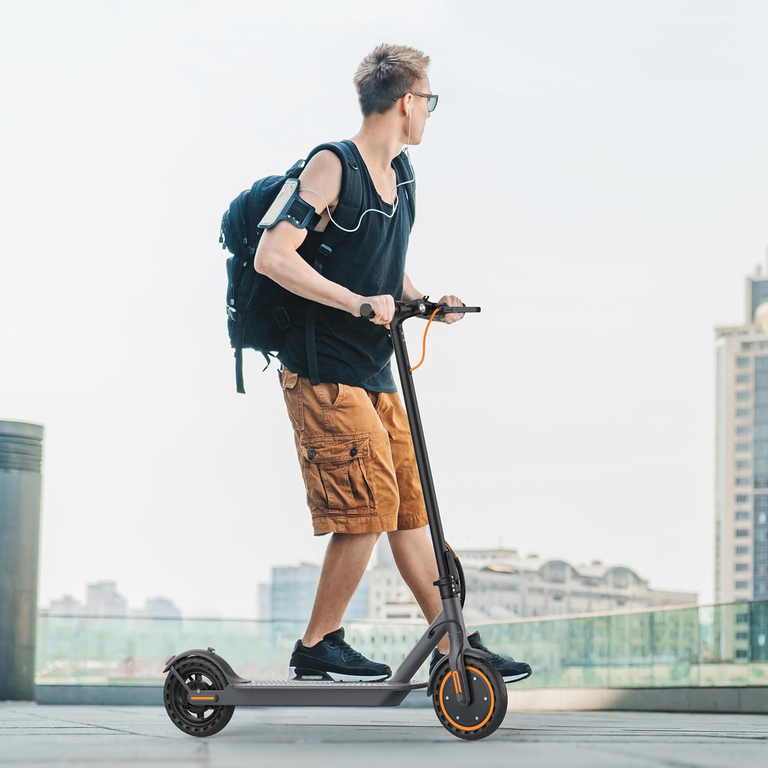 VOLPAM Electric Scooter - 350W Motor, 19 MPH Speed, 21 Miles Range, Portable Design with Smart App & Double Braking System