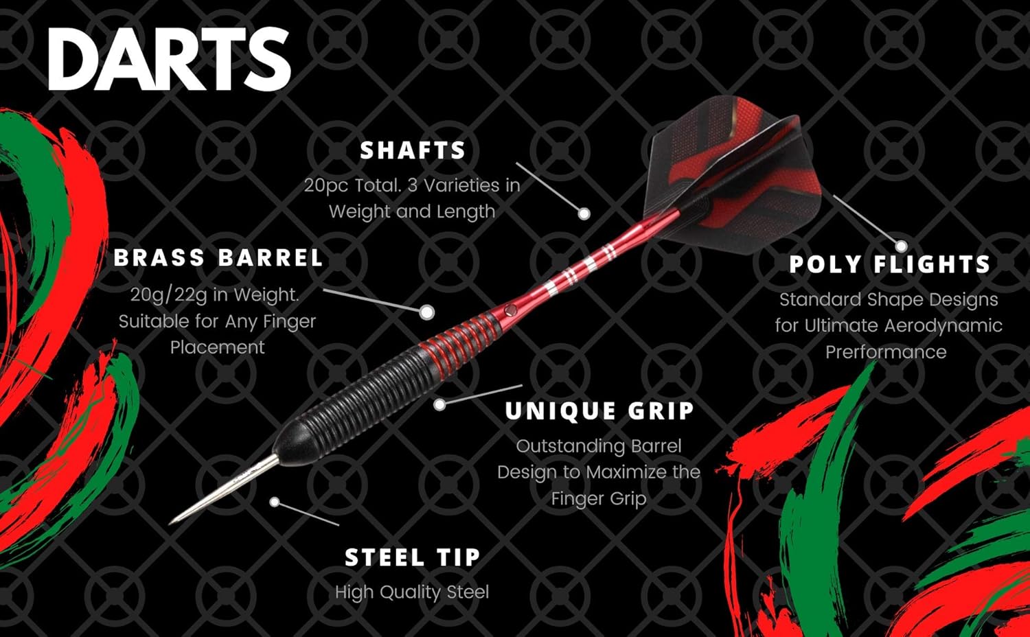 Steel Tip Darts Set by [Brand Name] - Professional 6-Piece Darts with Barrels, Shafts, Flights & Accessories