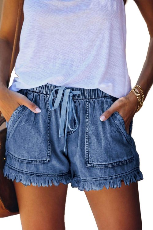 HVEPUO Women's Casual Summer Shorts - Elastic High-Waisted Design with Pockets | Comfortable Fit