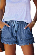 HVEPUO Women's Casual Summer Shorts - Elastic High-Waisted Design with Pockets | Comfortable Fit