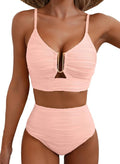 Herseas Bikini Set - U-Wire Cutout High Waisted Swimsuit | Textured 2026 Summer Beachwear