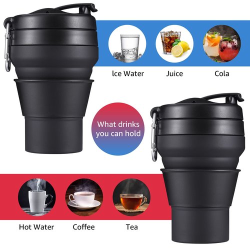 Egoldto Collapsible Coffee Cup, 16 OZ 480ml Silicone Travel Folding Cup, Leak Proof BPA Free Portable Cup, Travel mug with Lids for Camping hiking