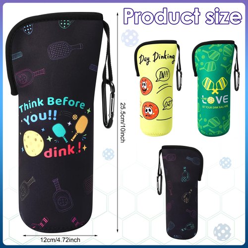 Sunnymove 3 Pcs Pickleball Ball Holder Portable Pickleball Bags Funny Tennis Storage Bags with Hook for Hanging Neoprene Pickle Ball Accessories Gifts for Men Women