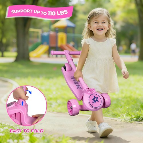 Nattork Kids Scooter - Light Up Wheels, Adjustable Height Handlebars & Anti-Slip Deck | Ages 3-8, Supports Up to 110 LBS