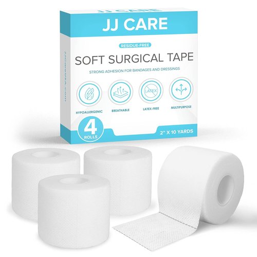 JJ CARE Soft Surgical Tape - Latex-Free Cloth Medical Tape for First Aid | 2” x 10 Yards, Pack of 4