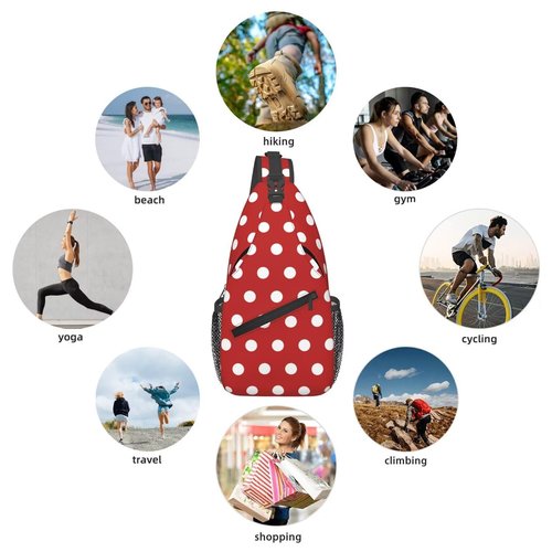 LOSTORCHI Polka Dots Crossbody Sling Bags for Women Men Abstract White Small Circle Dot on Red Background Travel Sling Backpack Casual Shoulder Bag Dice Design Dot Pattern Gym Sports Hiking Daypack