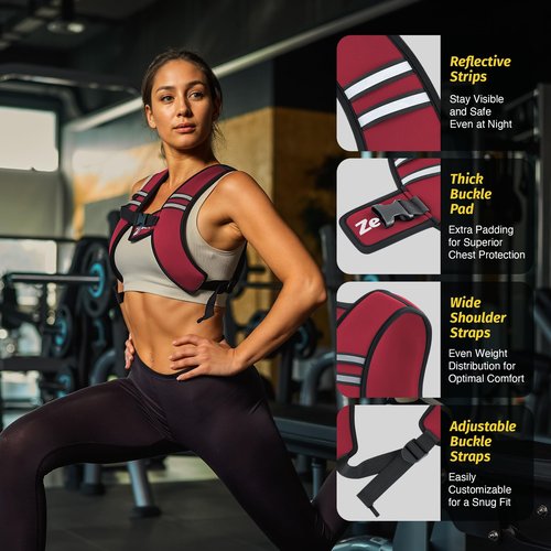 ZELUS Weighted Vest, Washable Z-Fit Soft Iron Weighted Vest for Women and Men, 5/10/15 lb Weight Vest with Reflective Strips & Adjustable Straps, Ultra Thin Weight Vest for Gym Strength Training, (5lb) Red