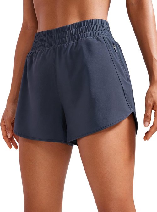 CRZ YOGA Dolphin Athletic Shorts - High Waisted Quick Dry for Running & Gym | 3" Length with Zip Pocket