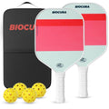 BIOCURA Pickleball Paddles Set of 2 – Durable Fiberglass, Lightweight Pickle Ball Rackets 2pack with 4 Outdoor Balls & Carry Bag – Outdoor Game for Women, Men & Beginners(Pink White)