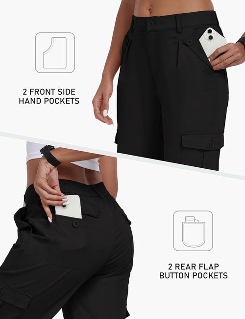 MoFiz Women's Cargo Capris Pants - Lightweight Cotton with 6 Pockets for Hiking & Travel