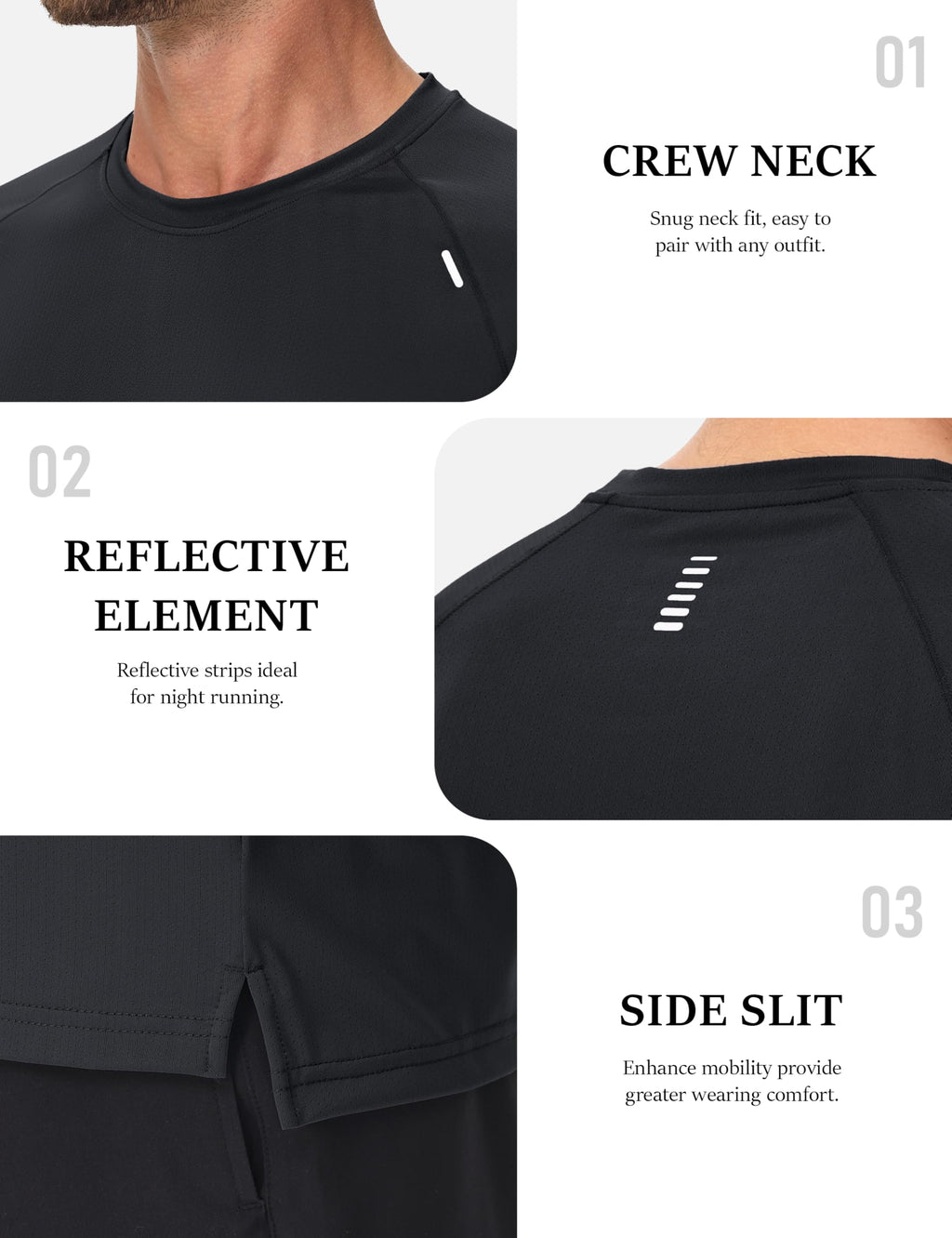 MAGCOMSEN Dry Fit Shirt for Men Short Sleeve Running Shirts Gym Workout Crew Neck Training Tshirt Stretch Performance Tee Black XL