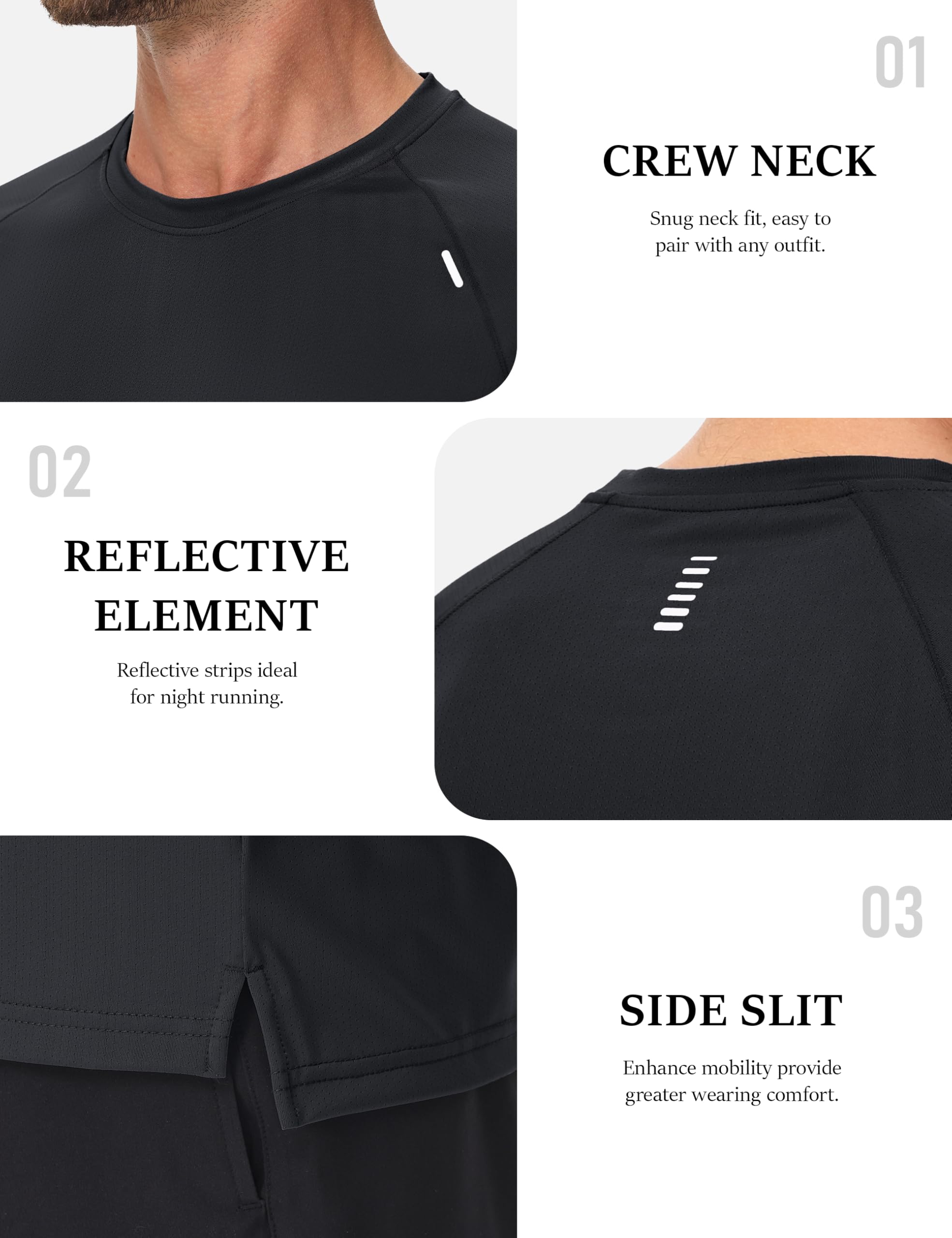 MAGCOMSEN Dry Fit Shirt for Men Short Sleeve Running Shirts Gym Workout Crew Neck Training Tshirt Stretch Performance Tee Black XL