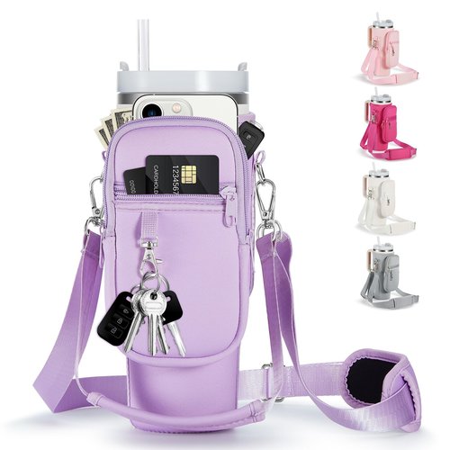 linmaya Water Bottle Carrier Bag for Stanley Cup 40/30oz with Phone Holder Pockets,Neoprene Water Bottle Cross-body Bag with Adjustable Shoulder & Hand Strap Stanley Cup Accessories